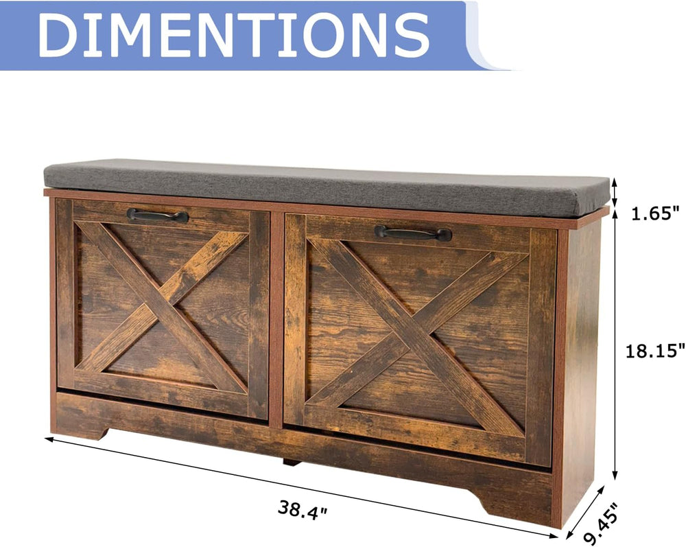 Shoe Storage Bench with 2 Flip Drawers & Barn Doors, Entryway Shoe Cabine...