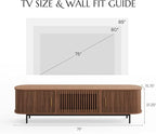 POVISON Fully-Assembled Mid Century Modern TV Stand for 75 inch TV, Sliding Door Entertainment Center with Storage, Wood TV Console, Media Console for Living Room Bedroom(Walnut, 78.74")