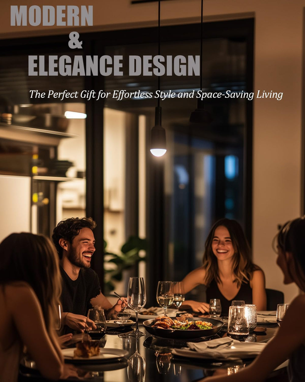 Modern Dining Chairs Set of 4, PU Leather & Curved Back, Black | Small Sp...