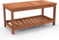Tangkula Wood Outdoor Coffee Table, 2-Tier Patio Coffee Table with Slatted Hardwood Tabletop & Storage Shelf, Rectangle Wood Table for Deck, Garden, Balcony, Indoor or Outdoor Use (Natural)