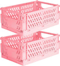 Tixill 2-Pack Mini Foldable Plastic Storage Box Mini Plastic Baskets for Organizing and Storage for Home Kitchen Bedroom Bathroom Office (16x11x6, Pink)