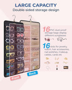 BAGSMART Hanging Jewelry Organizer, Dust Proof Sunglasses Storage Case Wall Mounted, Travel Dual Sided Glasses Case Multiple Pairs, Eyeglasses Holder with 32 Clear Slots & Metal Hook, Black