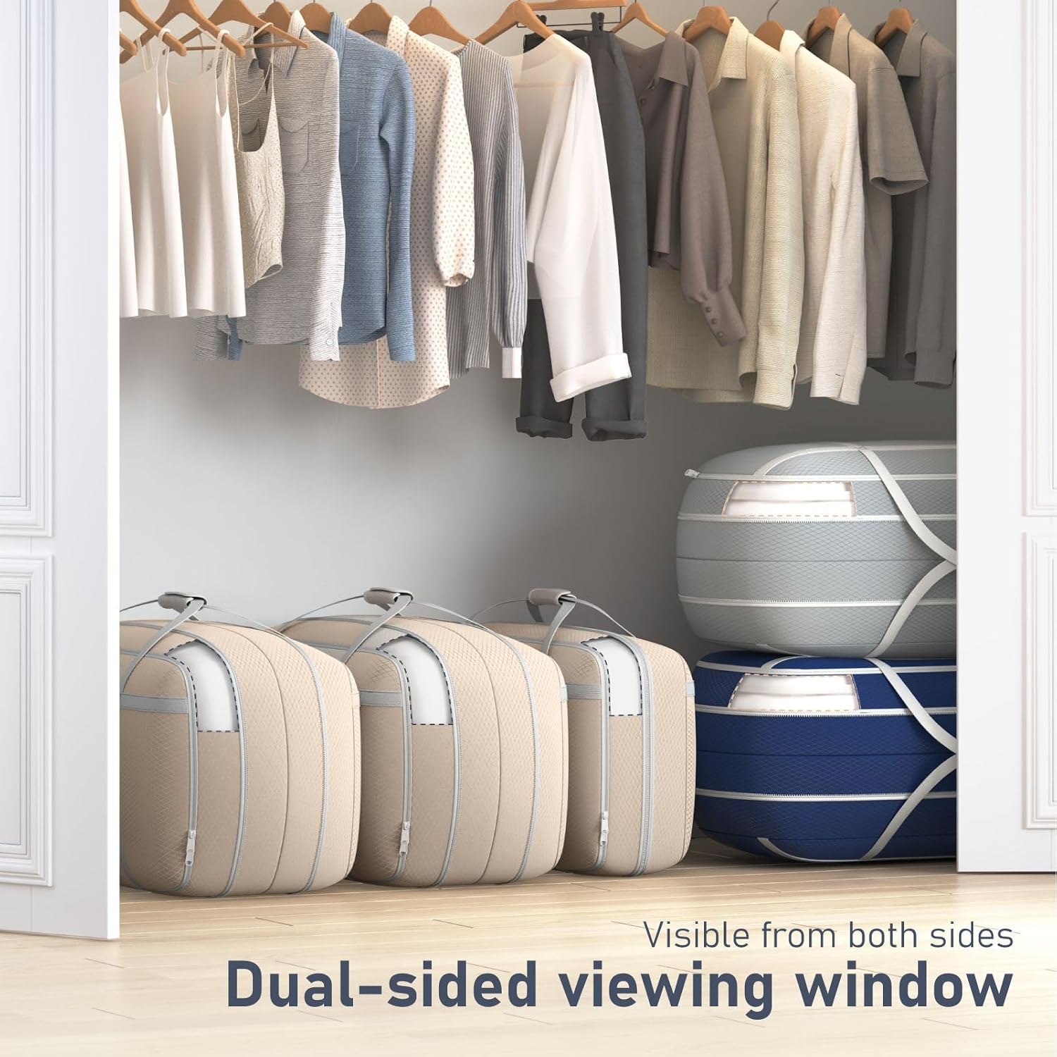 DIMJ Compression Moving Bags - Extra Large Heavy Duty Comforter Storage Bag with Window, Packing Totes with Strong Handles & Zipper, Space Saving Box Containers for Blanket, Clothes, Bedding, 2 Pack