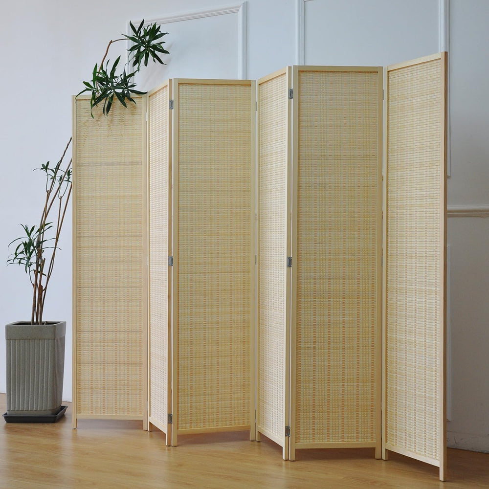 Furnnylane 6 Panel Bamboo Room Divider – 5.6 ft Tall Folding Privacy Screen, ...