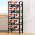 Fruit and Vegetable Basket Bowls for Kitchen, 5 Tier Stackable Metal Mesh Storage Basket with 360 Degree Wheels, Fruit Vegetable Produce Basket Storage Organizer, for Kitchen, Pantry, Bathroom(Black)