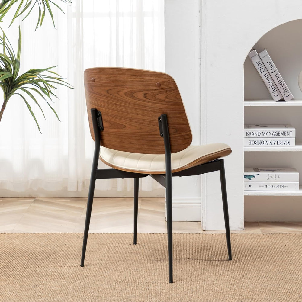 LUNLING Dining Room Chairs Mid Century Modern Retro Beige Faux Leather Chair ...