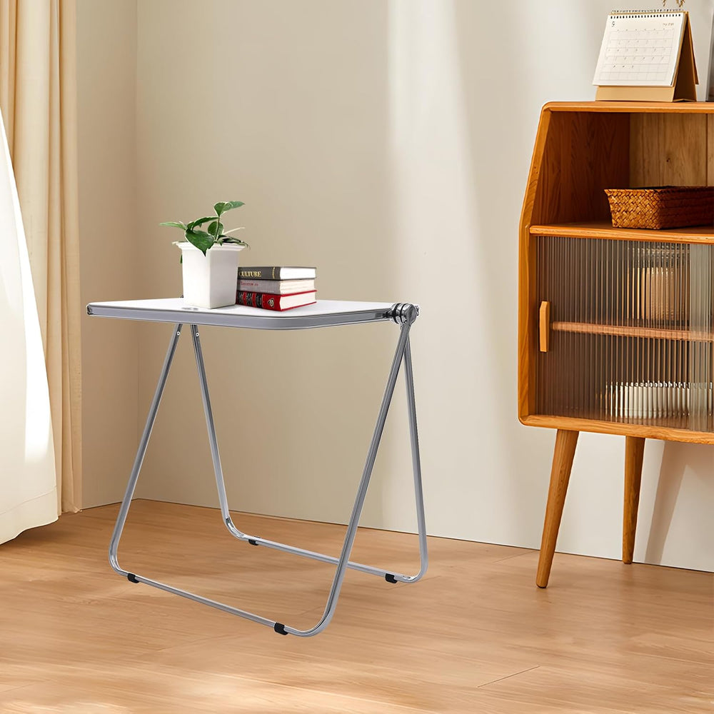 Foldable Side Table 27 Inch - Clear Tea Tinted Portable Desk｜Space-Saving Nes...