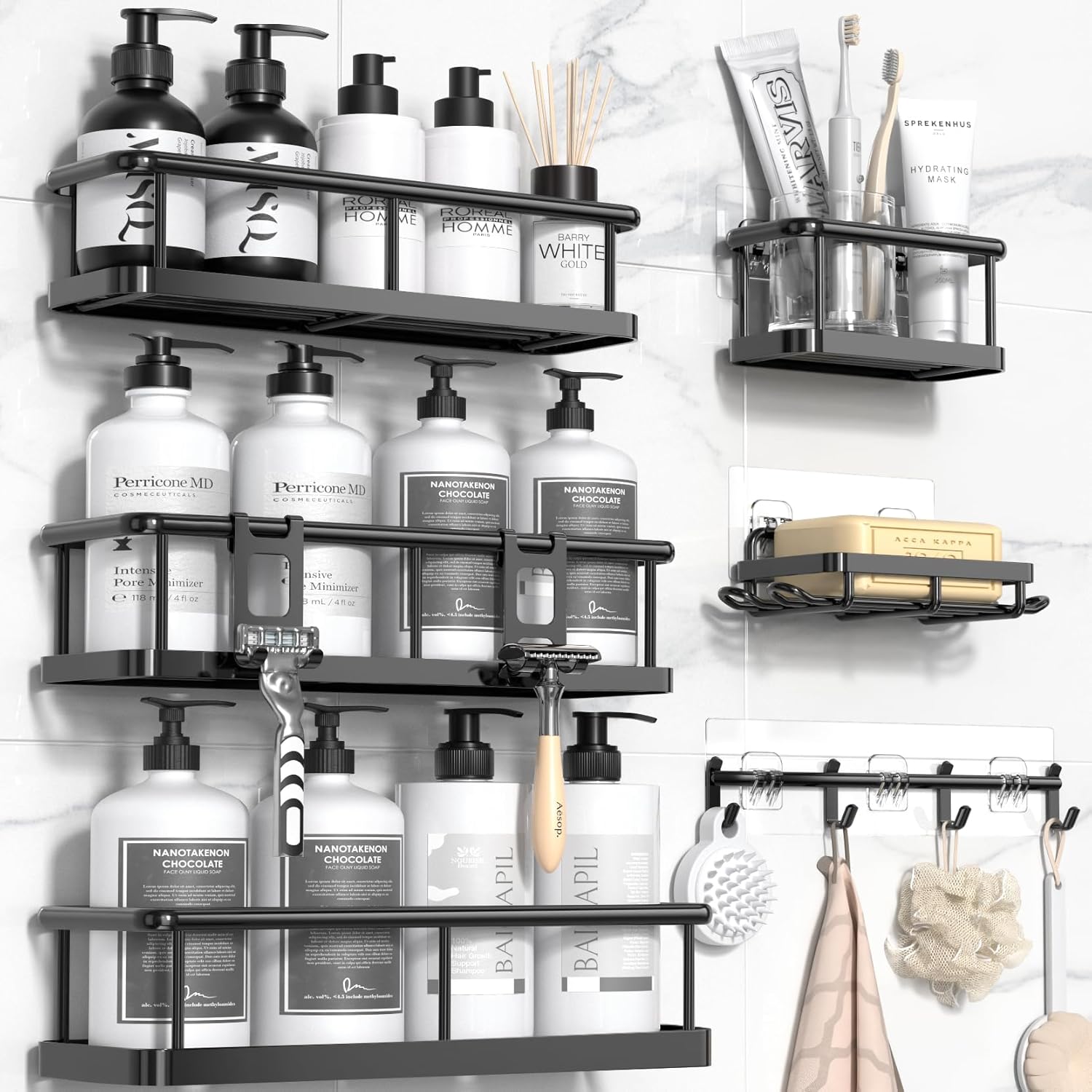 YASONIC Shower Caddy, Rustproof Shower Shelves for Inside shower, No Drilling Bathroom Organizers and Storage, 6 Pack Large Capacity Bathroom Caddy for Kitchen & Home Decor-XXL Size