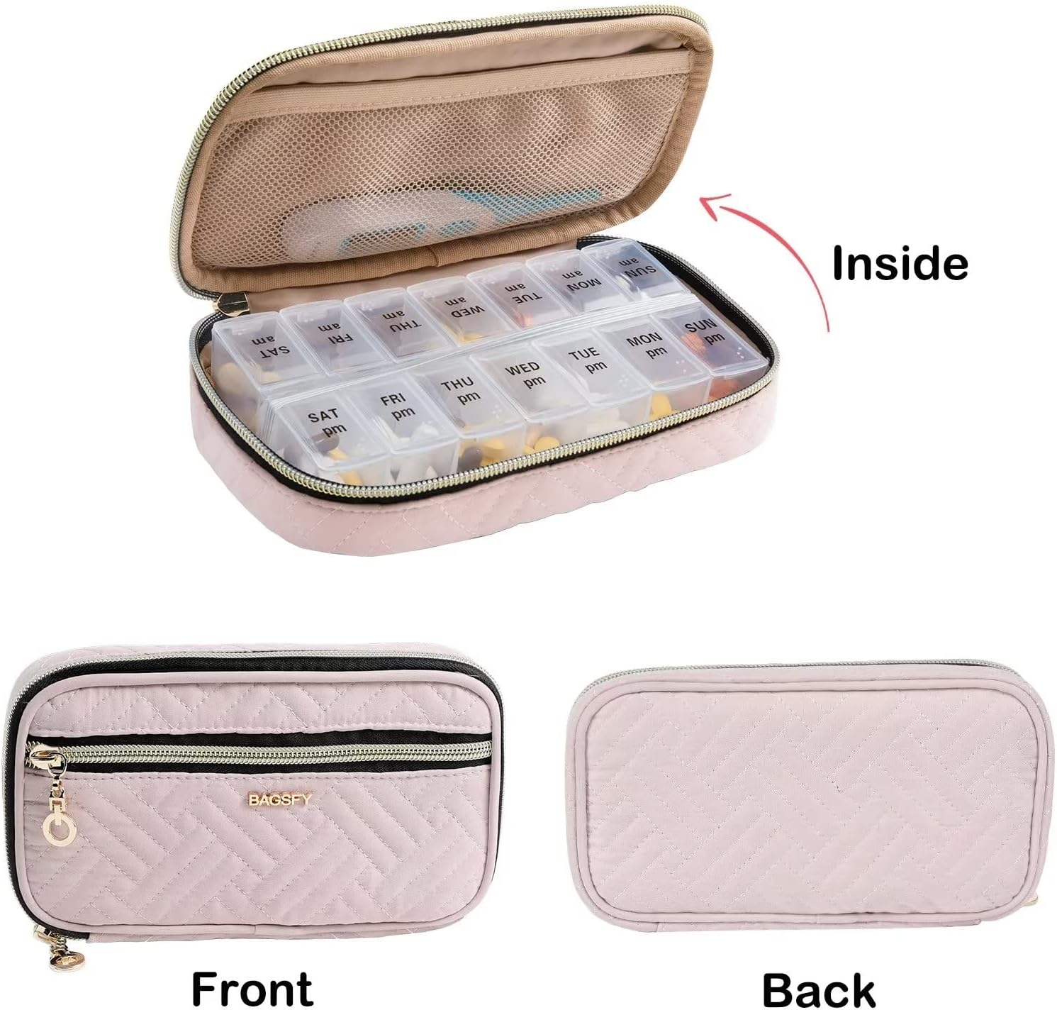 BAGSFY Pill Organizer Case 2 Times a Day- Weekly Medicine Organizer Travel Pill Box with Removable 7 Day Medicine Case Container for Fish Oil, Vitamin, Supplement