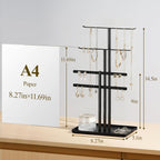 pickpiff Jewelry Stand Organizer, 14.5" Tall Sturdy Metal, 3-Tier Jewelry Holder for Necklace, Earring, Bracelet, Ring, Hanger for Display and Storage, Aesthetic Room Decor, Black