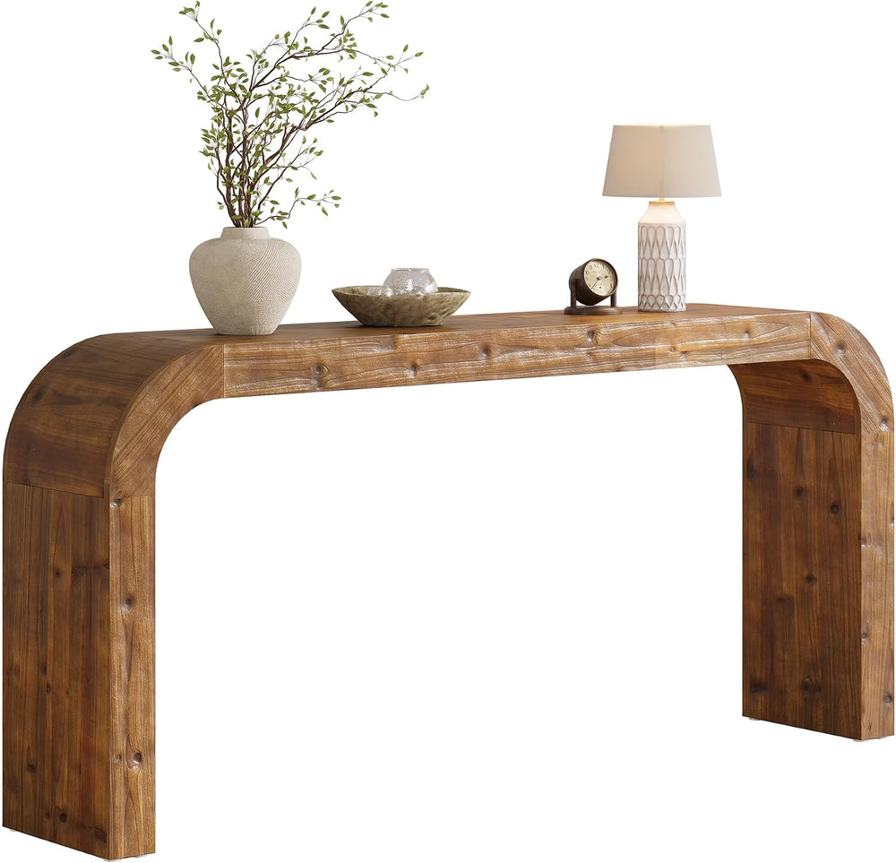 71" Solid Wood Console Table, Farmhouse Waterfall Sofa Table with Curved...