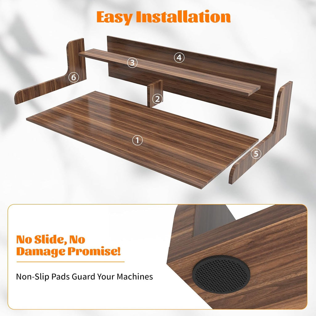 2-Tier Washer Dryer Countertop, Wood Laundry Countertop with Edge, 54" x 27.5" Top Cover for Laundry Machine, Washer and Dryer Wood Shelf Topper for Laundry Room Counter Storage Organization, Walnut