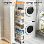 6 Tier Slim Storage Cart with Wheels, 6" D Rolling Storage Cart for Small Space, Metal Narrow Spice Cabinet Mobile Shelving Unit Organizer with Handle for Kitchen, Laundry - White