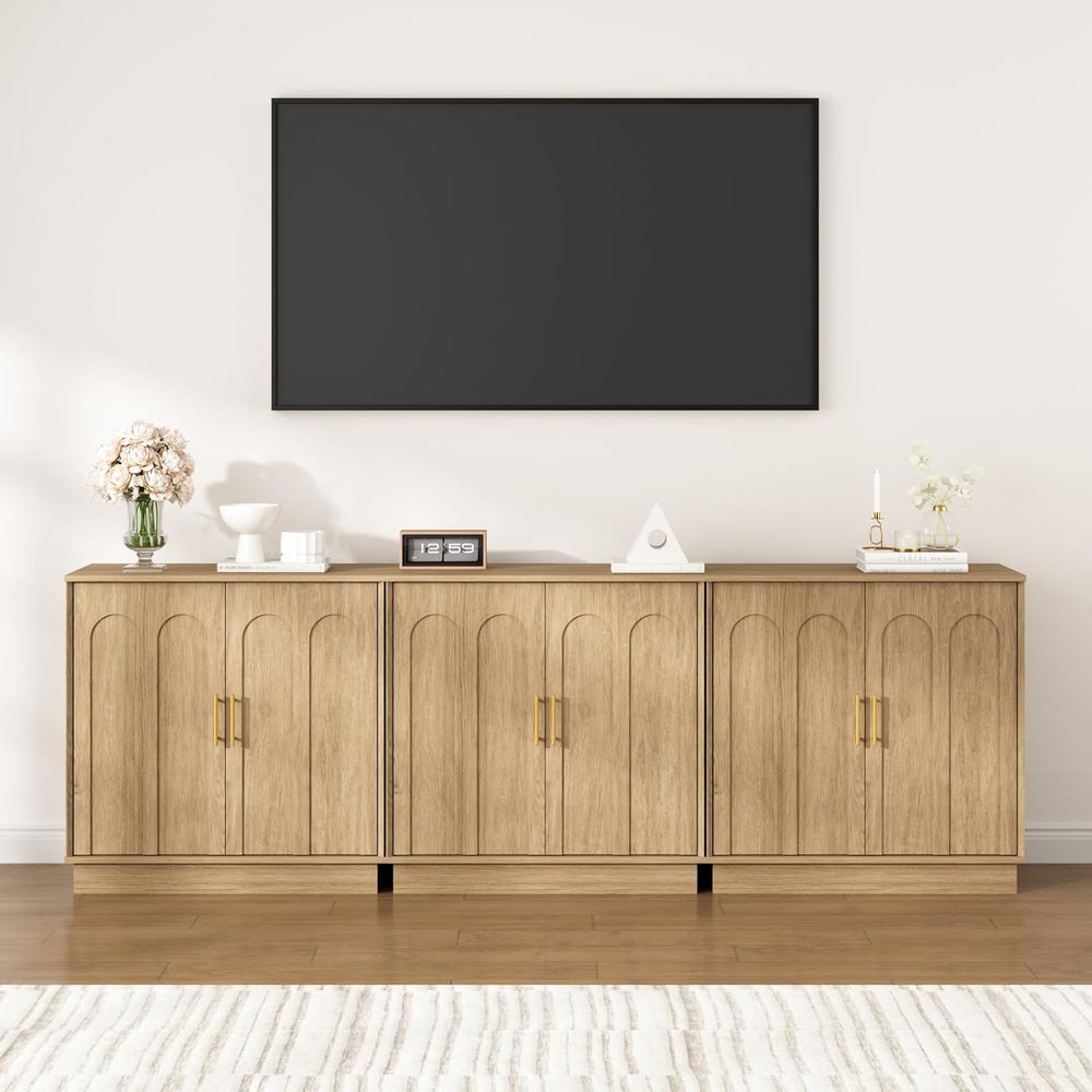 Buffet Cabinet with Storage, 2 Door Sideboard Credenza with Arch Design and A...