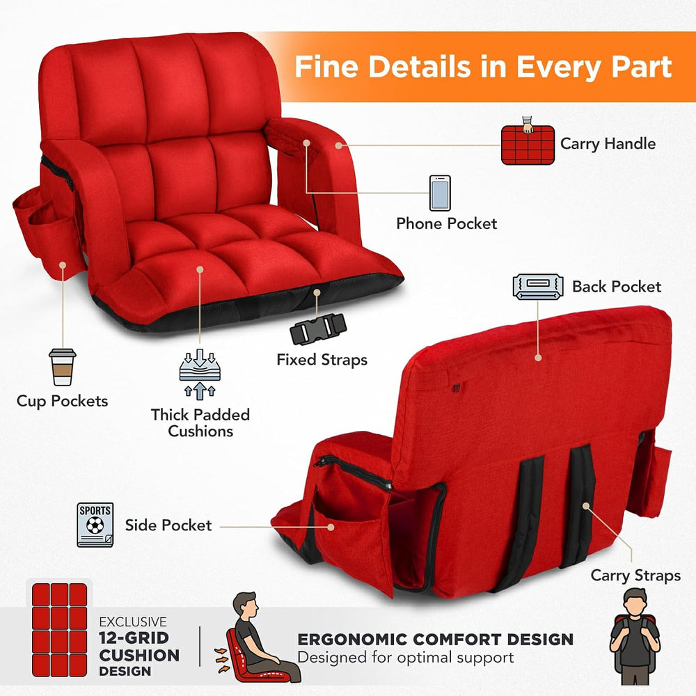 Stadium Seats with Back Support 2 Pack, 12-Grid Ergonomic 4.7" Thick Ble...