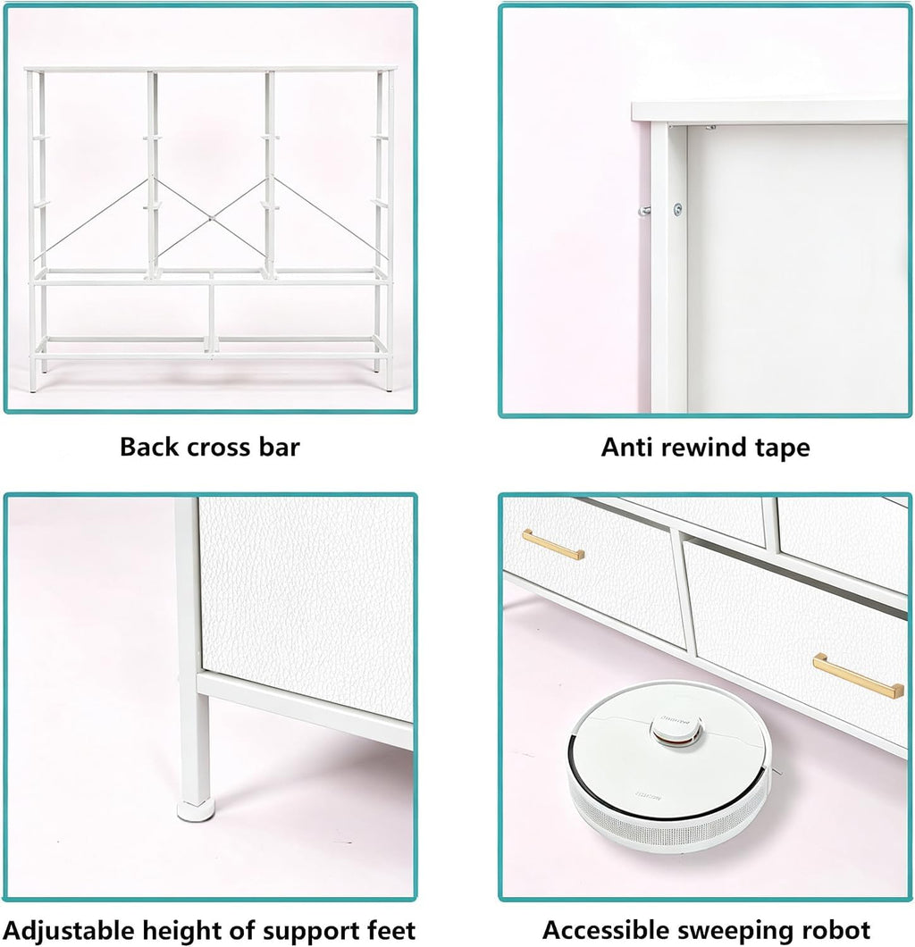 VASICAR 11-Drawer Compact Dresser for Bedroom, Fabric Clothes Storage Organizer, White Chest of Drawers with Wood Top for Closet, Nursery, Living Room