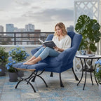 Tiita Lazy Chair with Ottoman, Modern Large Accent Lounge Armchair, Comfy Leisure Sofa Reading Chair with Footrest for Bedroom, Living Room, Dorm Rooms, Garden and Courtyard, Blue