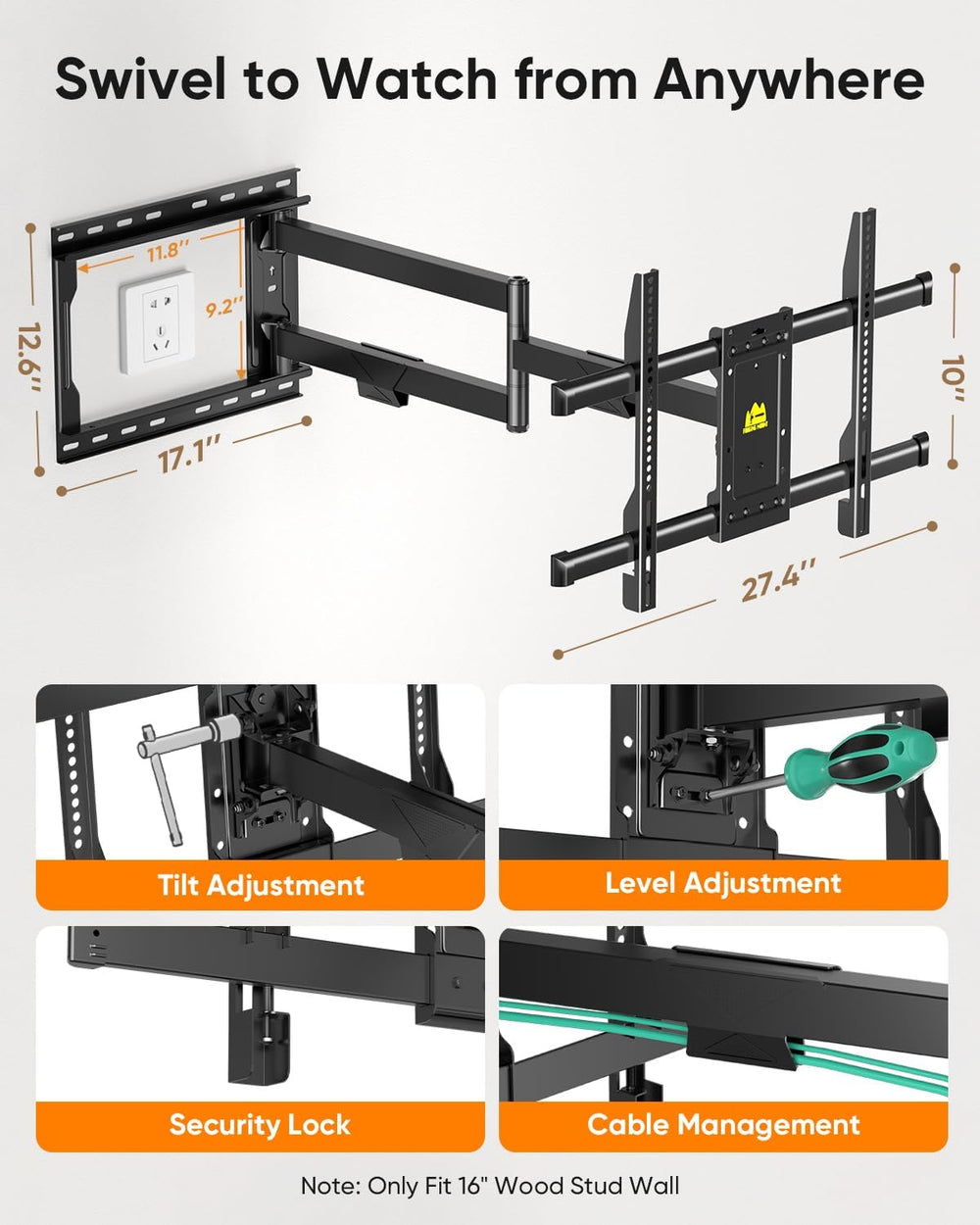 FORGING MOUNT Corner TV Wall Mount for Most 37-75 Inch TVs up to 99lbs | Full...