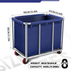 Commercial Laundry Cart with Wheels, 11.35 Bushel Large Laundry Tumbler with Removable Waterproof Canvas Lined Basket, Heavy Duty Stainless Steel Laundry Basket for Hotels and Hospitals