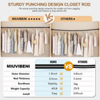 Closet Rods for Hanging Clothes, 16.5 to 102 Inches Adjustable Closet Rod, Heavy Duty Clothes Hanging Rod for Closet Wardrobes Laundry