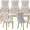 Mid Century Modern Dining Chairs Set of 8, Beige Velvet Upholstered Tufted Back, Kitchen & Dining Room Chairs, Gold Metal Legs, Nailhead Trim, Sillas para Comedor (Beige, 8 Pcs)