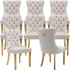 Mid Century Modern Dining Chairs Set of 8, Beige Velvet Upholstered Tufted Back, Kitchen & Dining Room Chairs, Gold Metal Legs, Nailhead Trim, Sillas para Comedor (Beige, 8 Pcs)