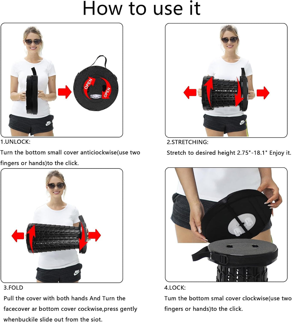 Collapsible Stool with Thick Cushion, H 18.1" D 10.24" Portable Tel...