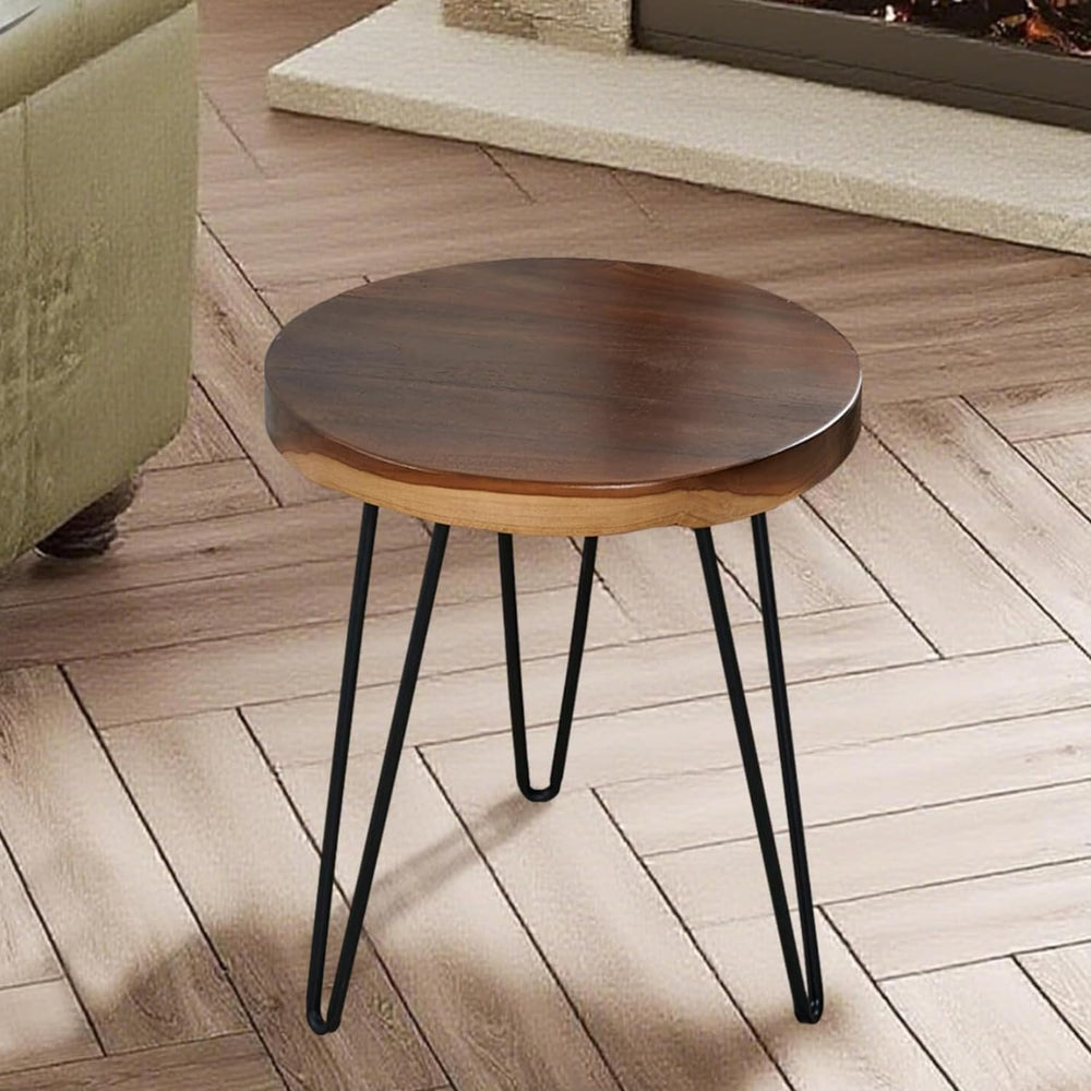 Round Teak Slice Slab Side Wood Table Top 17.7"x17.7"x1.96" Ha...