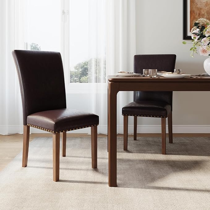 Stylish Dining Chairs Set of 2, Upholstered Parsons Dining Room Chair with Na...
