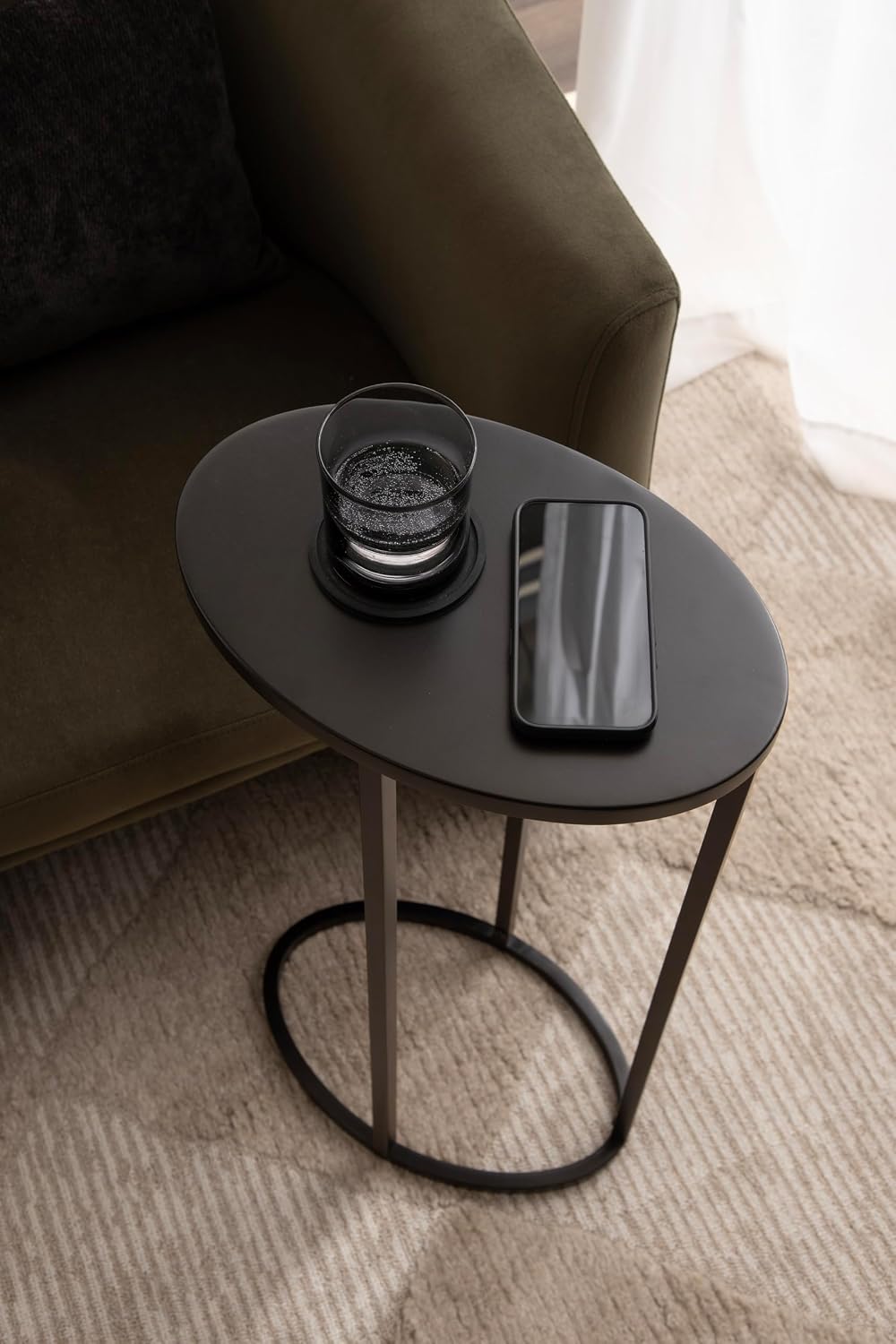 Kate and Laurel Natalli Modern Glam Metal Oval C-Table, 14 x 9 x 28, Black, T...