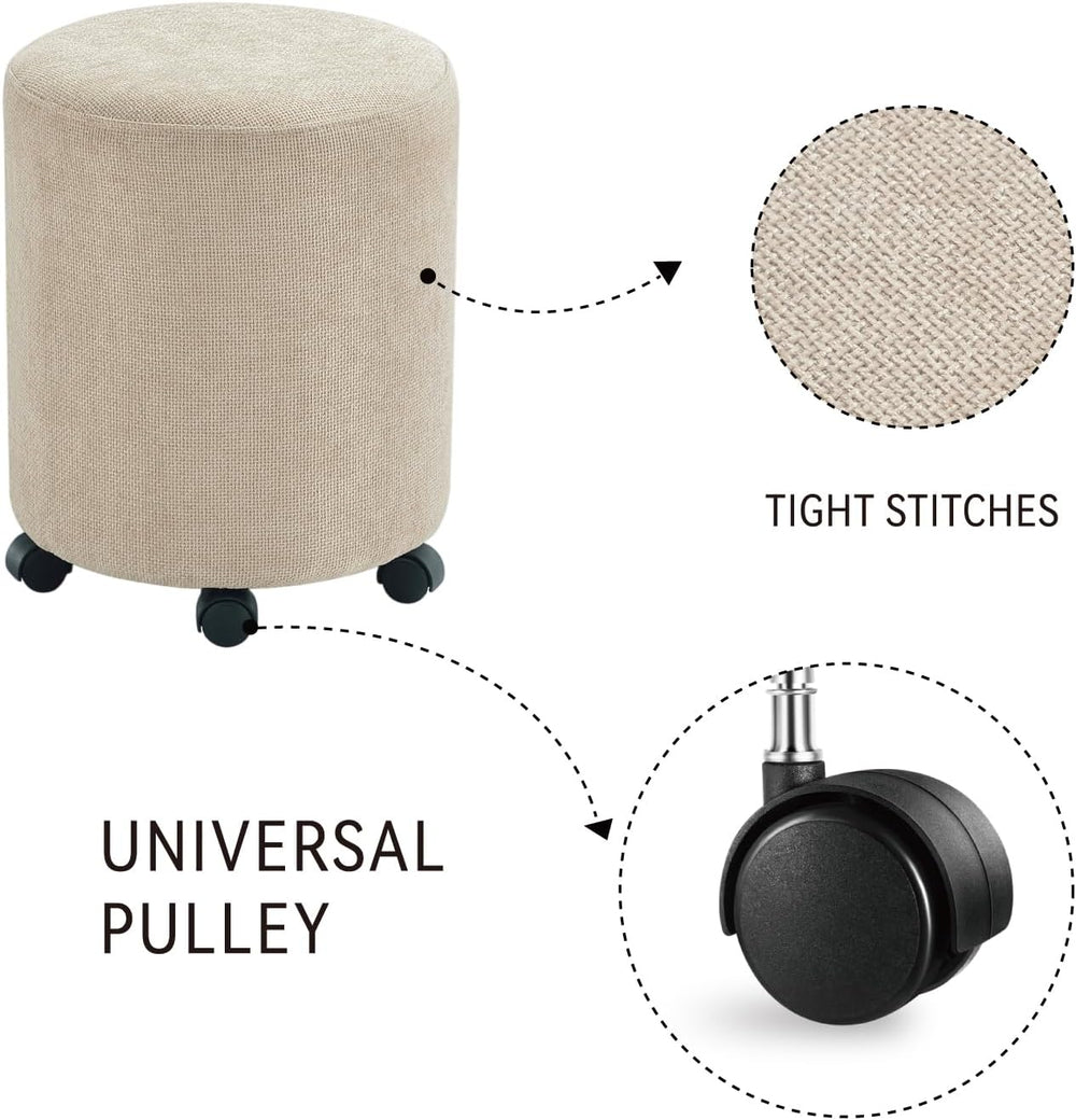 Get Set Style Ottoman with Wheels, Rolling Vanity Stool for Makeup, Upholster...