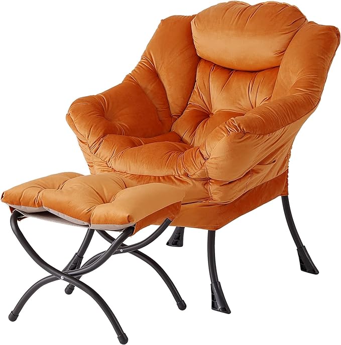 Welnow Lazy Chair with Ottoman, Modern Lounge Accent Chair with Armrests and a Side Pocket, Leisure Sofa Armchair, Reading Armchair with Footrest for Small Space, Corner Chair