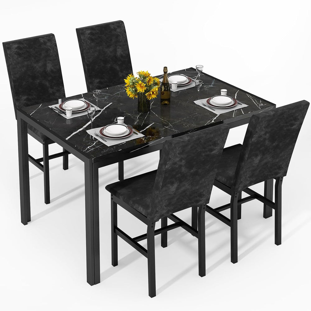 AWQM Products 5-Piece Marble Dining Set, Modern Kitchen Table and Chairs for ...
