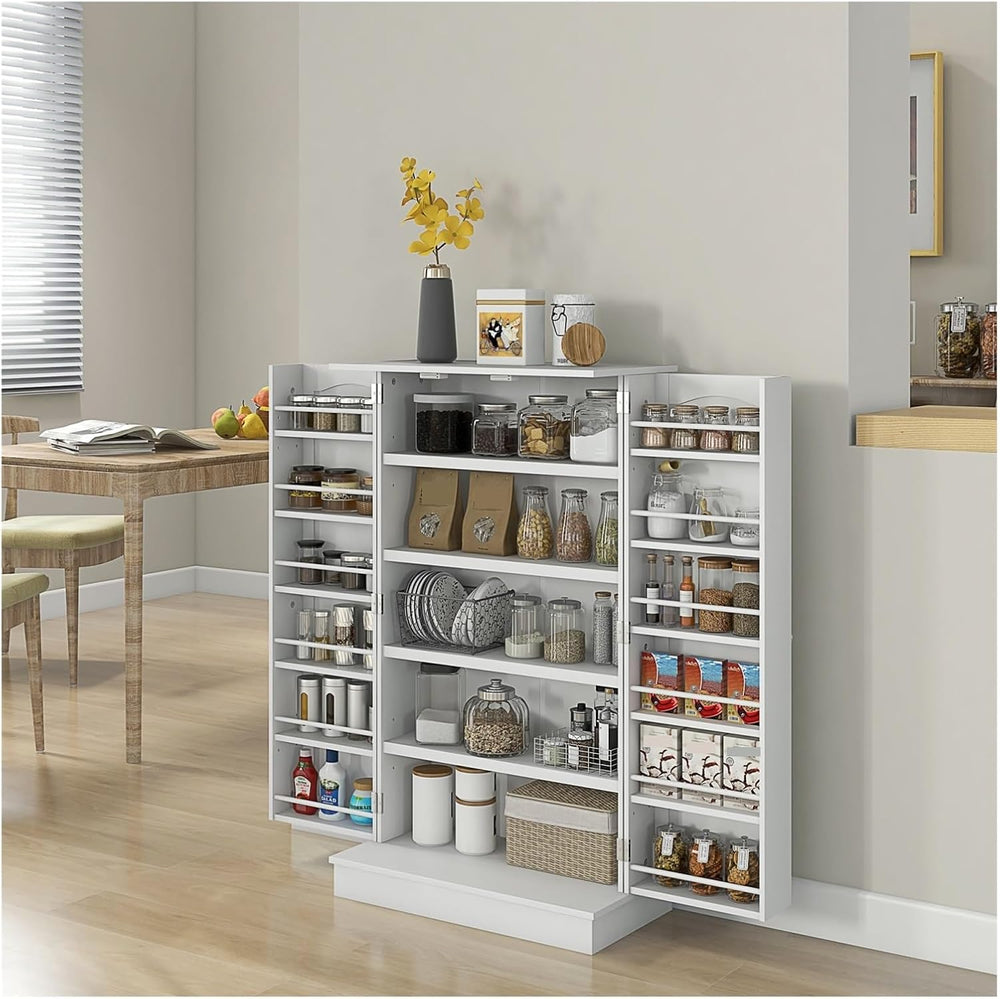 Kitchen Pantry Storage Cabinet W/ 5-Tier Shelving, 12 Spice Racks,for Kitchen