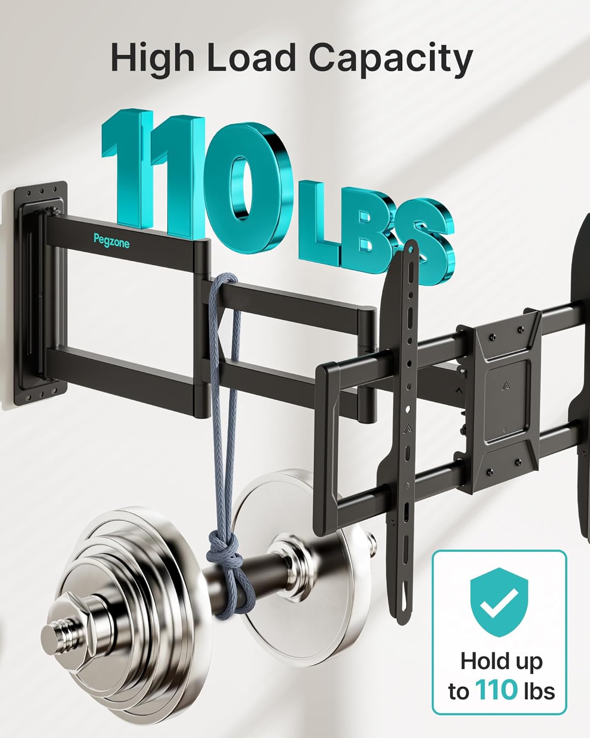 Pegzone Long Arm TV Wall Mount for 37-86 Inch TVs, 38 Inch Extra Long Extension TV Bracket, Swivel Tilt Full Motion TV Wall Mount Fit Max VESA 600 x 400mm, Heavy Duty Up to 110lbs, Single Stud