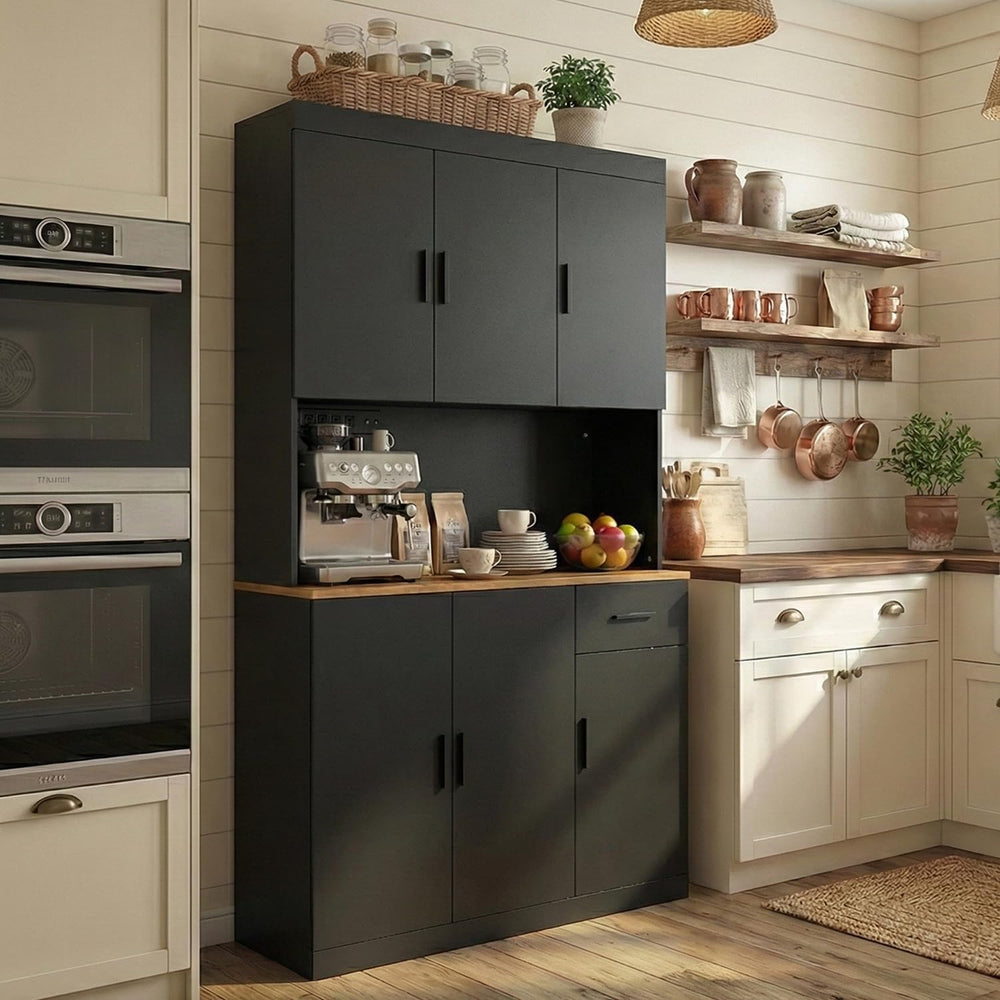 DIYART 71 Inch Black Pantry Cabinet with Power Outlet, Heavy-Duty Freestandin...