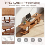 Tiita TV Stand with Storage for TVs up to 65'', Bamboo TV Console Entertainment Center with 2 Open Shelf, Mid Century Modern Media Console for Living Room, Bedroom, Walnut