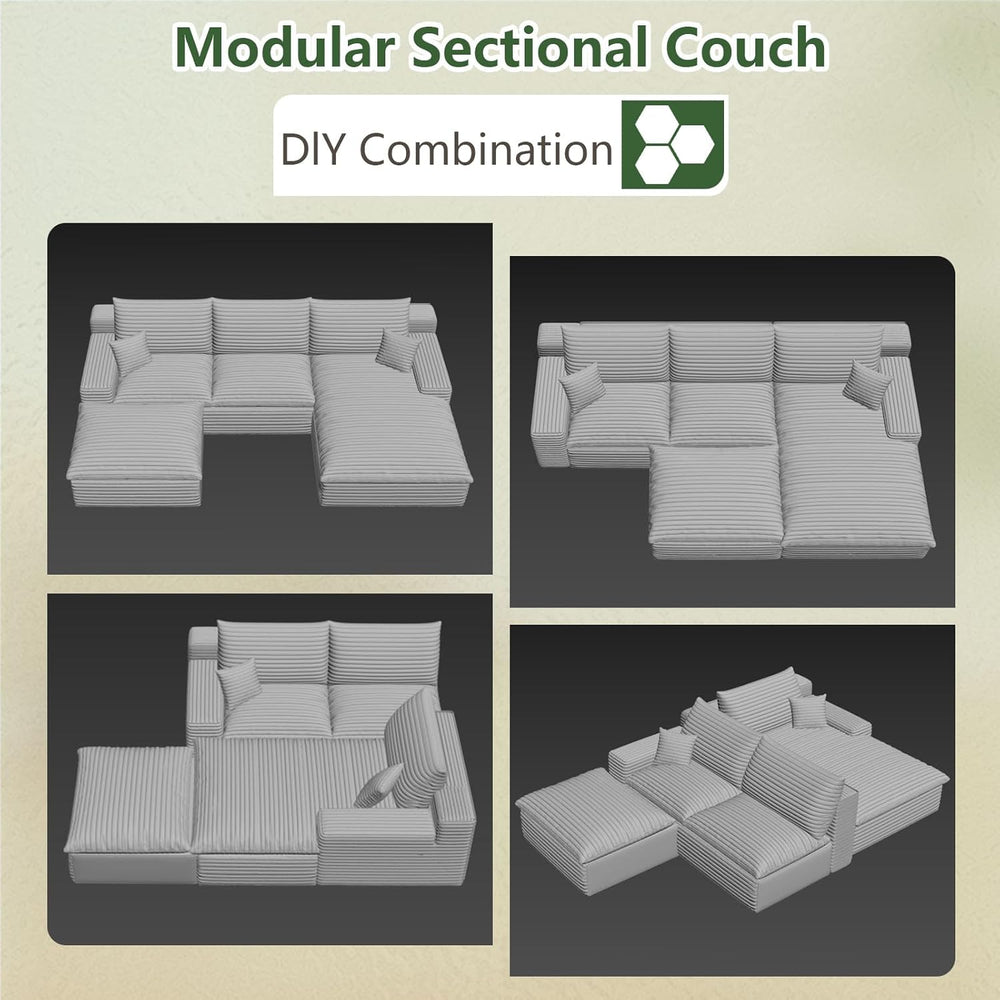 107" Cloud Couch Modular Sectional Sofa for Living Room, U-Shape Couch w...