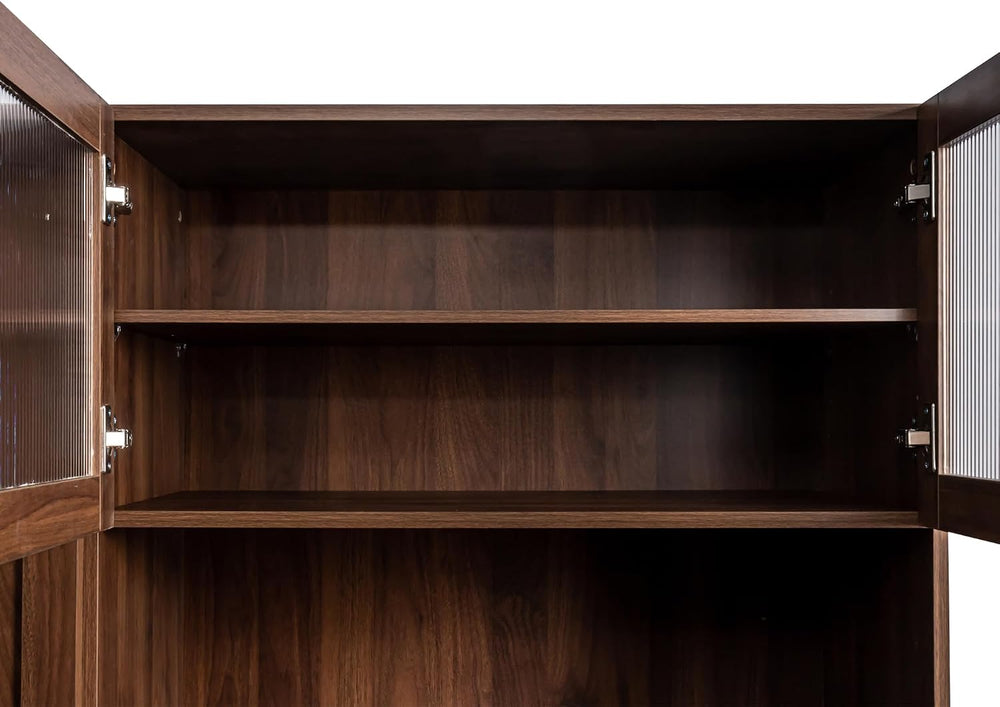 LUMISOL Farmhouse Kitchen Hutch with Pull-Out Multi-Tier Storage Shelf, with ...