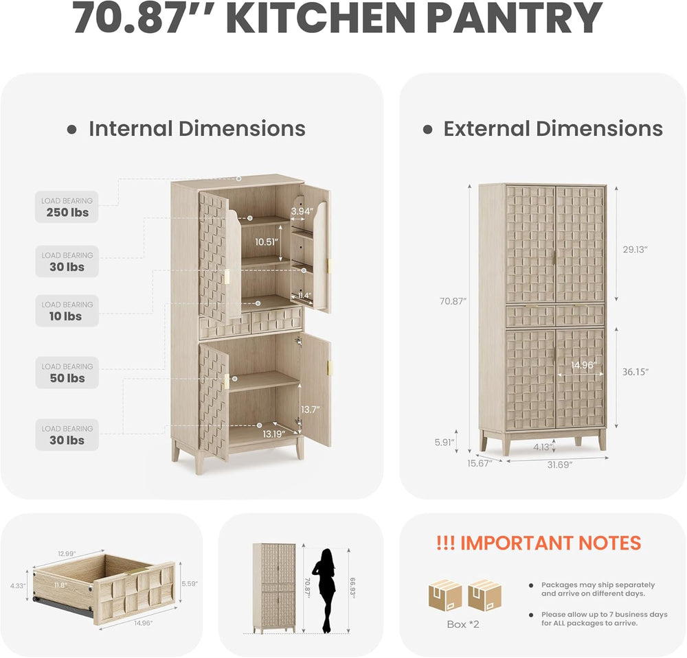 Pantry Cabinet, 71" Tall Pantry Cabinet,Modern Kitchen Cabinet with Door...
