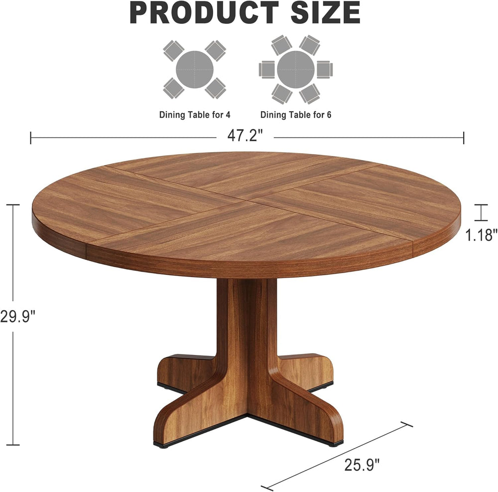 IDEALHOUSE Round Dining Table for 4, 47 Inches Dining Room Table with Wooden ...