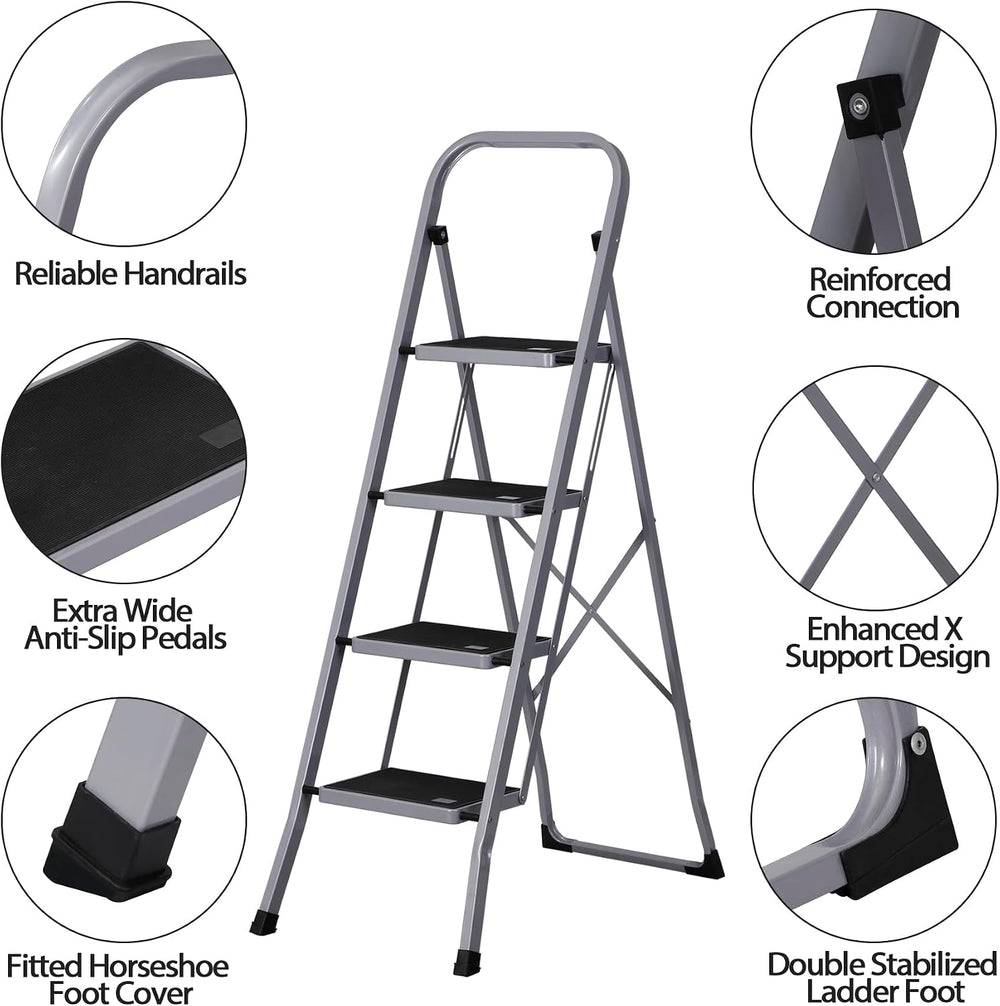 F2C Step Ladder Folding Stool Ladder with Convenient Handgrip, Sturdy Wide An...