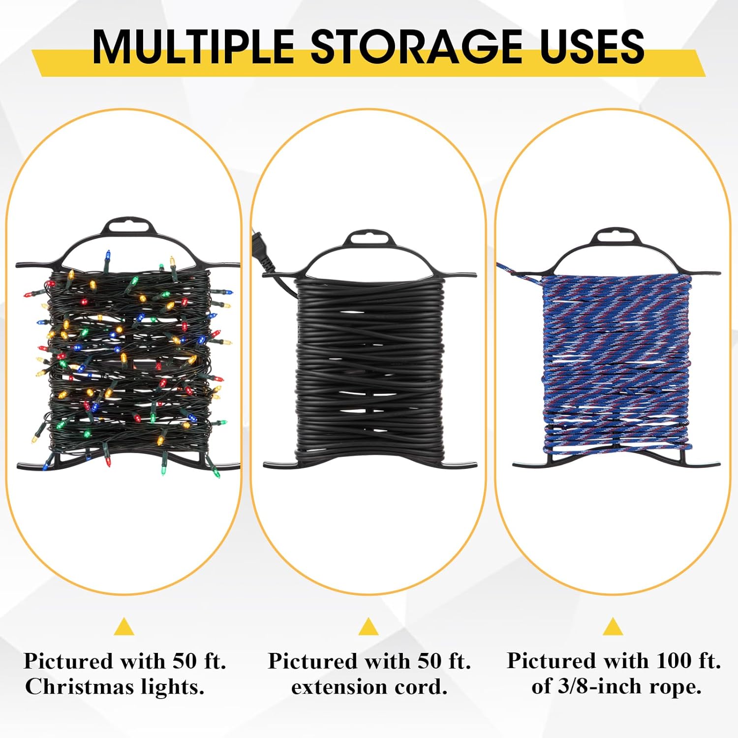 Ripeng 6 Pcs Extension Cord Storage Reel, Portable Cord Holder with Handle, Christmas Lights Storage, Black Hose Organizer Wrap-Holds, H-Frame Reel Outdoor