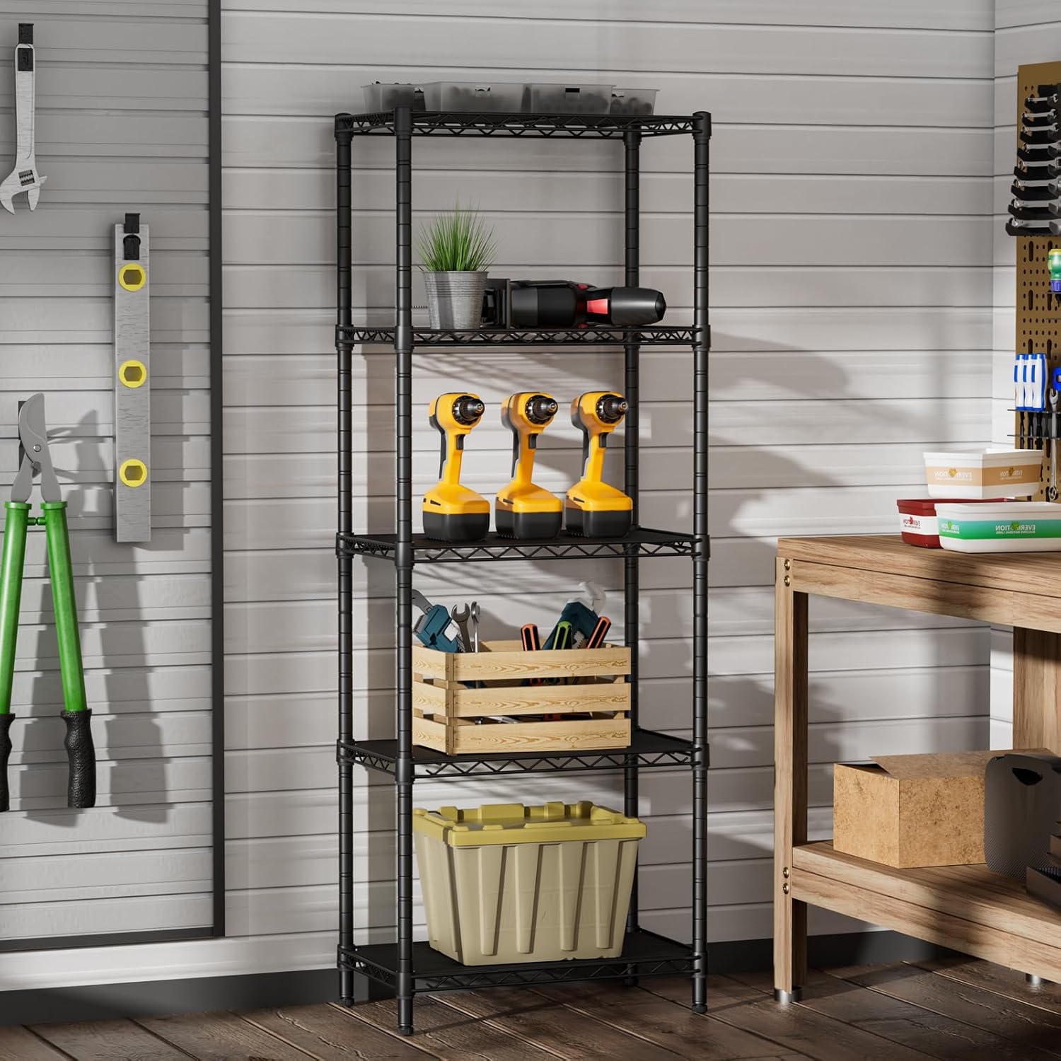 SINGAYE 5 Small Wire Shelves Kitchen Pantry Close Home Organizers and Storage Bathroom Shelf Laundry Room Organization Adjustable Book Metal Garage Shelving Unit