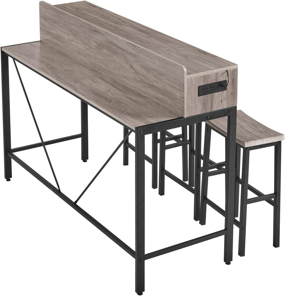 4-Piece Bar Table and Chairs Set with LED Light for Living Room (Gray) | 59&q...