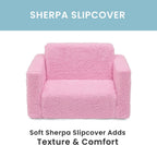 Delta Children Cozee Flip-Out Sherpa 2-in-1 Convertible Chair to Lounger for Kids, Pink
