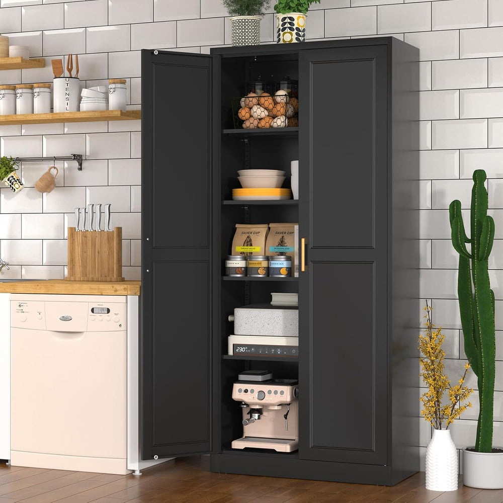 Polup Pantry Cabinet, 71" Tall Metal Storage Cabinet with Doors and Shel...