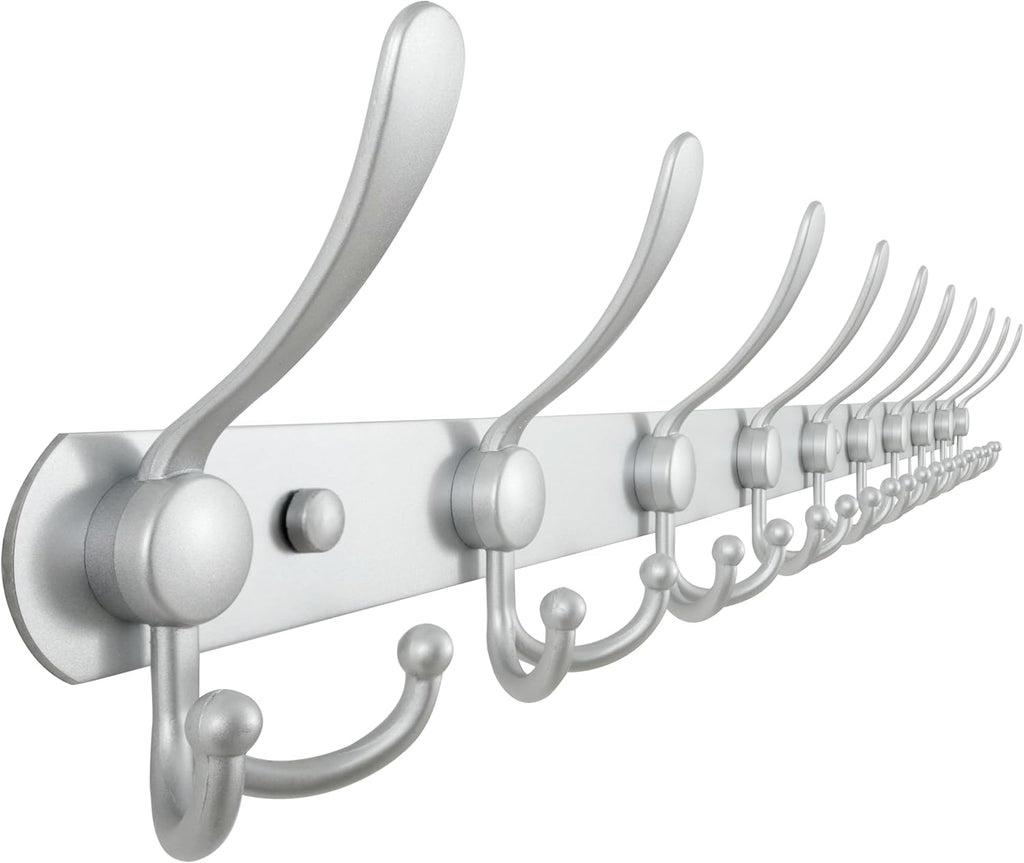 Dseap Coat Rack Wall Mount - 38” Long 10-Tri-Hooks Heavy Duty Coat Hanger Rail Wall Hooks for Hanging Coats Hats Clothing Clothes Purse Mudroom Entryway, Silver