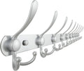 Dseap Coat Rack Wall Mount - 38” Long 10-Tri-Hooks Heavy Duty Coat Hanger Rail Wall Hooks for Hanging Coats Hats Clothing Clothes Purse Mudroom Entryway, Silver