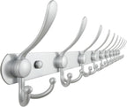 Dseap Coat Rack Wall Mount - 38” Long 10-Tri-Hooks Heavy Duty Coat Hanger Rail Wall Hooks for Hanging Coats Hats Clothing Clothes Purse Mudroom Entryway, Silver
